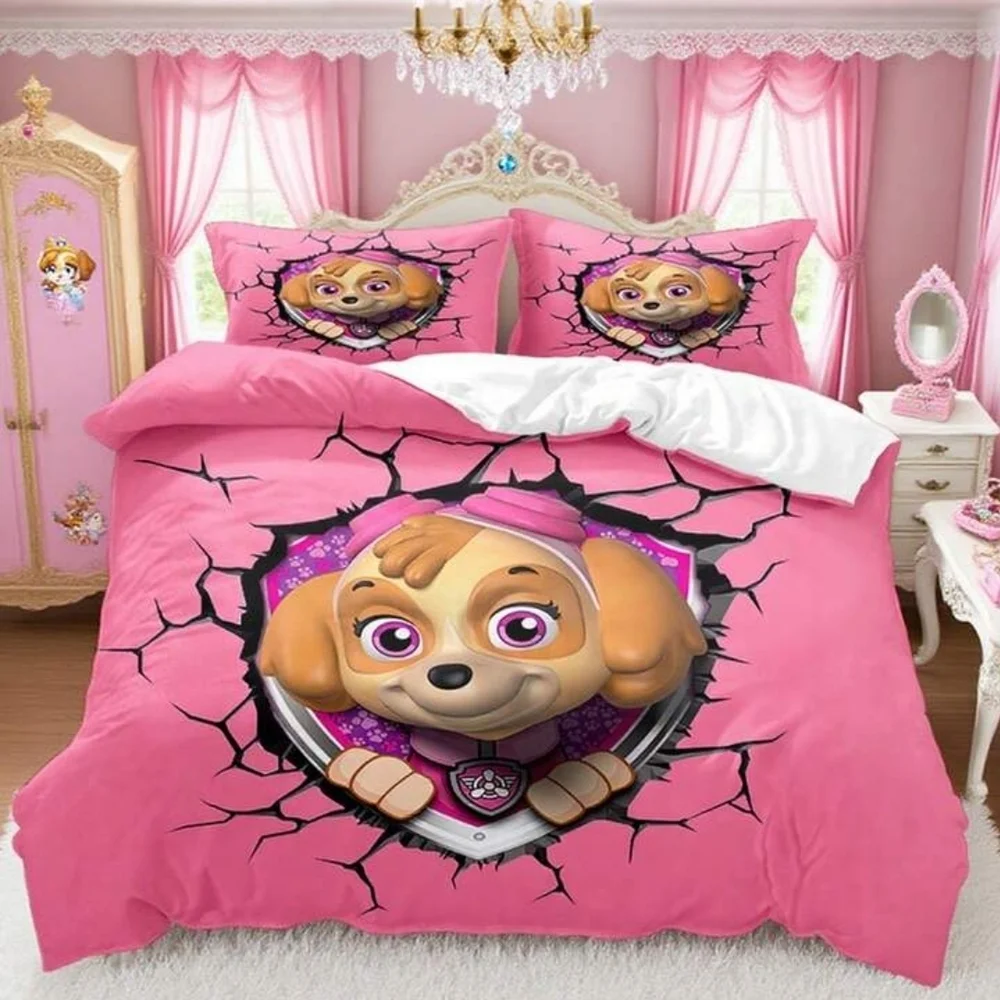 Pink Cartoon Dog Bedding Set